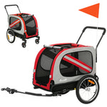 2-in-1 Dog Bike Trailer Stroller With Reflector Flag | Red