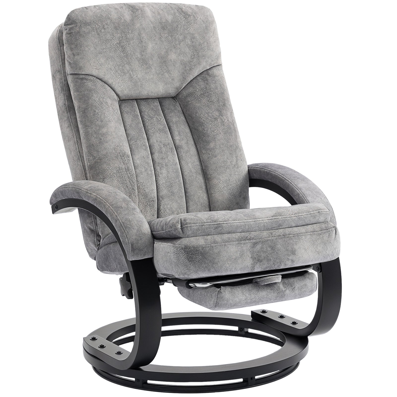 Manual Recliner Armchair With Footrest, Wooden Base | Grey