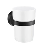 Porcelain Tumbler With Non Rust Brass Wall Mount Holder | Black