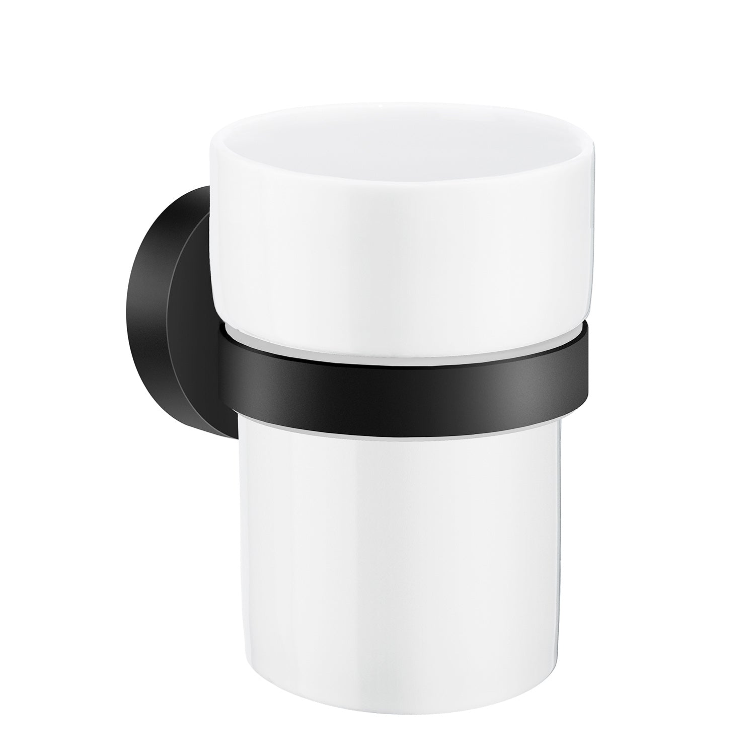 Porcelain Tumbler With Non Rust Brass Wall Mount Holder | Polished Chrome