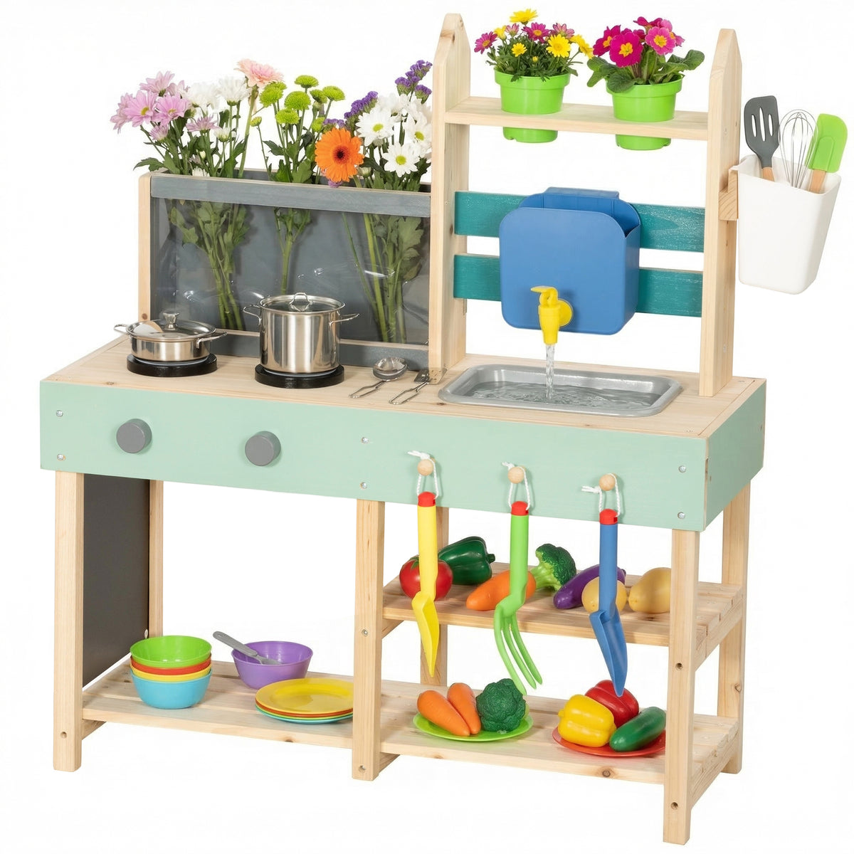 AIYAPLAY Mud Kitchen With Faucet, Kitchen Accessories, Garden Tools, Blue