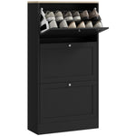 Slim Shoe Cabinet, 3 Flip Drawers Black