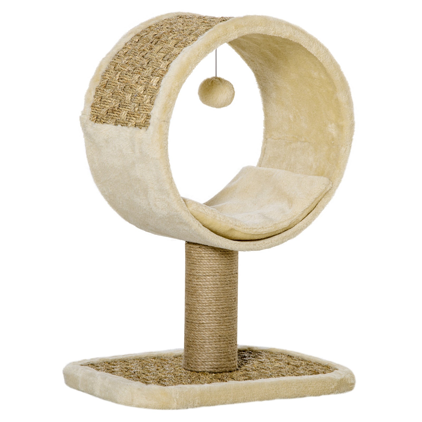 Small Cat Tree For Indoor Cats W/ Scratching Post, Tunnel, Toy - Beige