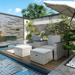 5 Piece Rattan Garden Furniture Set W/ Storage Table, Stools