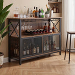 Industrial Wine Bar Cabinet With Metal Frame | Black