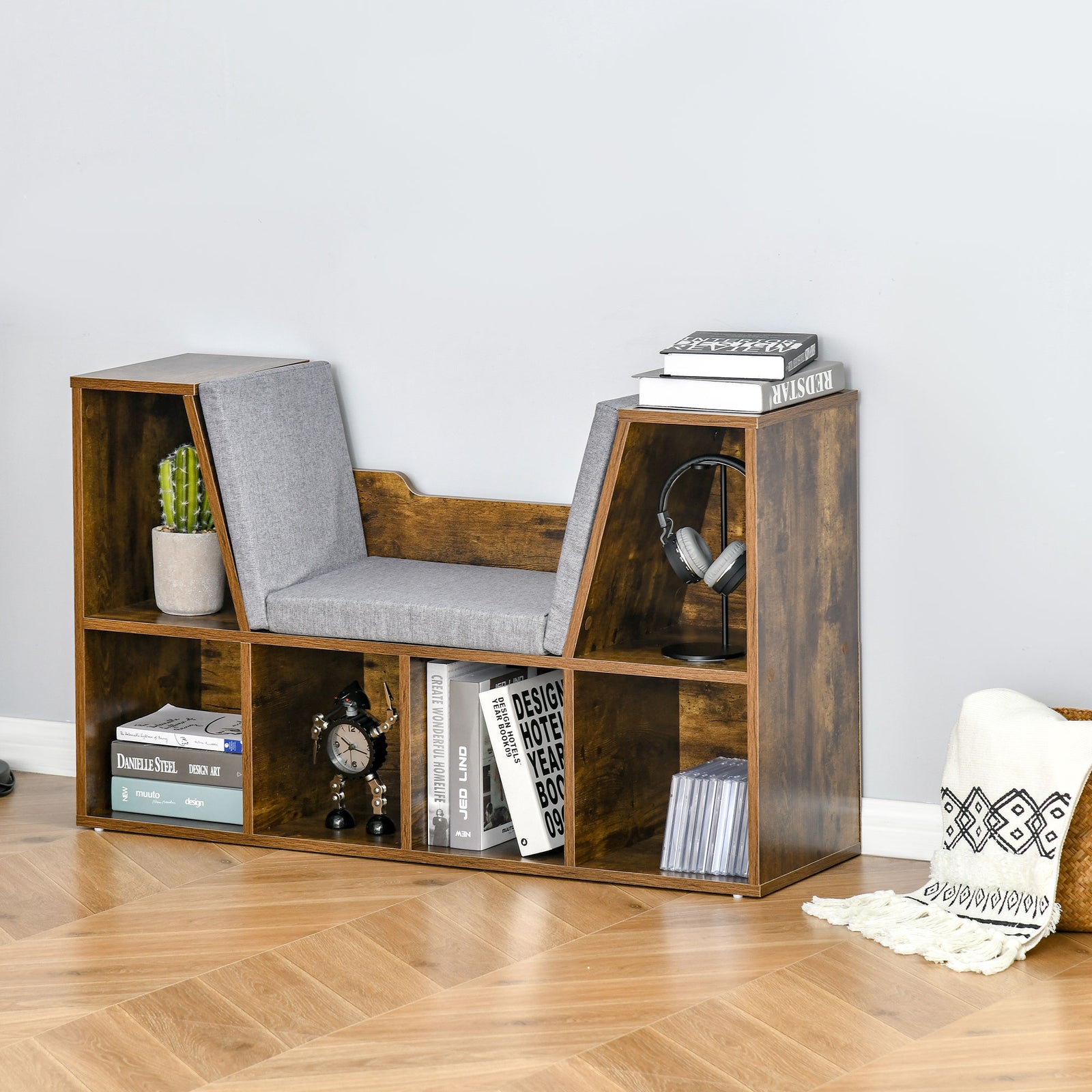 Bookcase Storage Reading Seat Unit Kids Adults Six Cubes | One Size | Brown