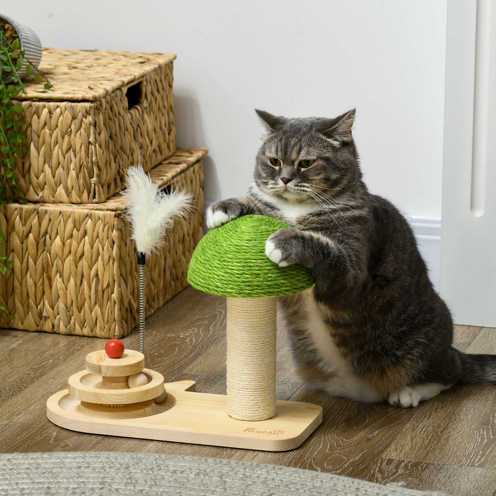 Mushroom-shaped Cat-scratching Post For Indoor Cats With Toy Balls