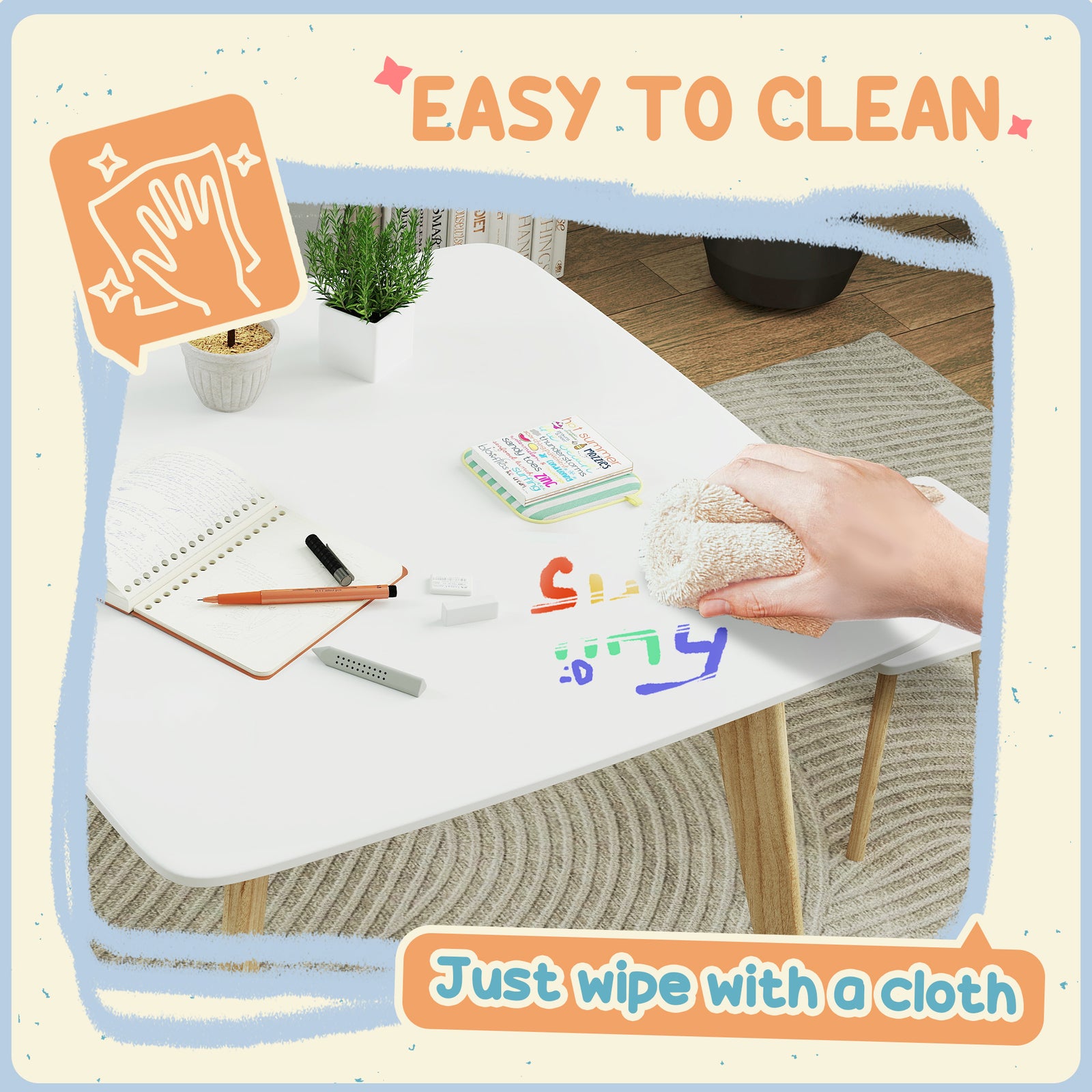 3 Pieces Kids Table And Chair Set For Playroom, Bedroom