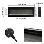 70/80-inch Black Electric Fireplace Heater, Wall Mounted Or Recessed With 12 Flame Colors, Adjustable Brightness & Remote Control | Small