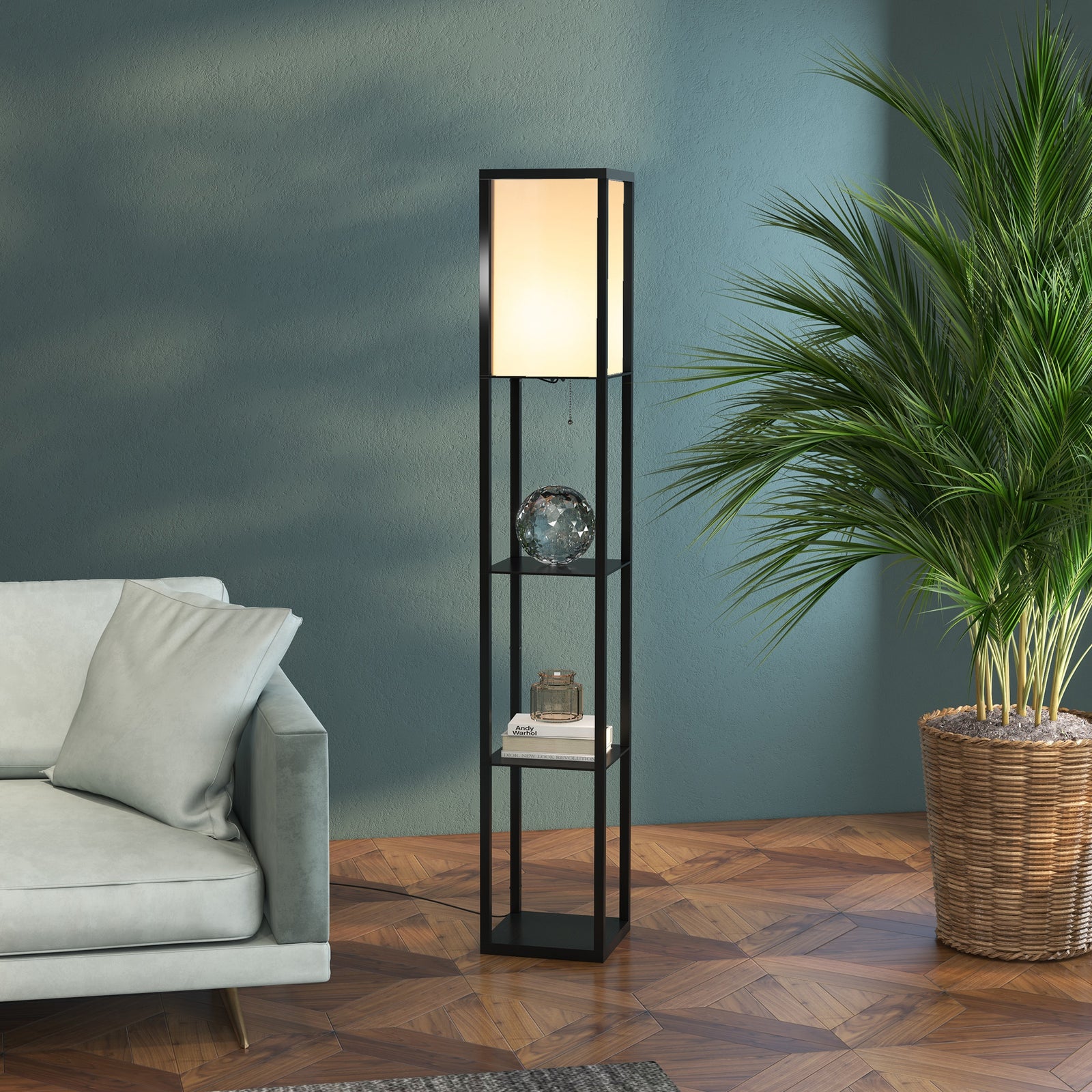 Floor Lamp Reading Lamp With 3 Tier Storage Shelf Fabric