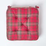 Tartan Check Cotton Dining Chair Booster Cushion | 40cm x 40cm | Red
