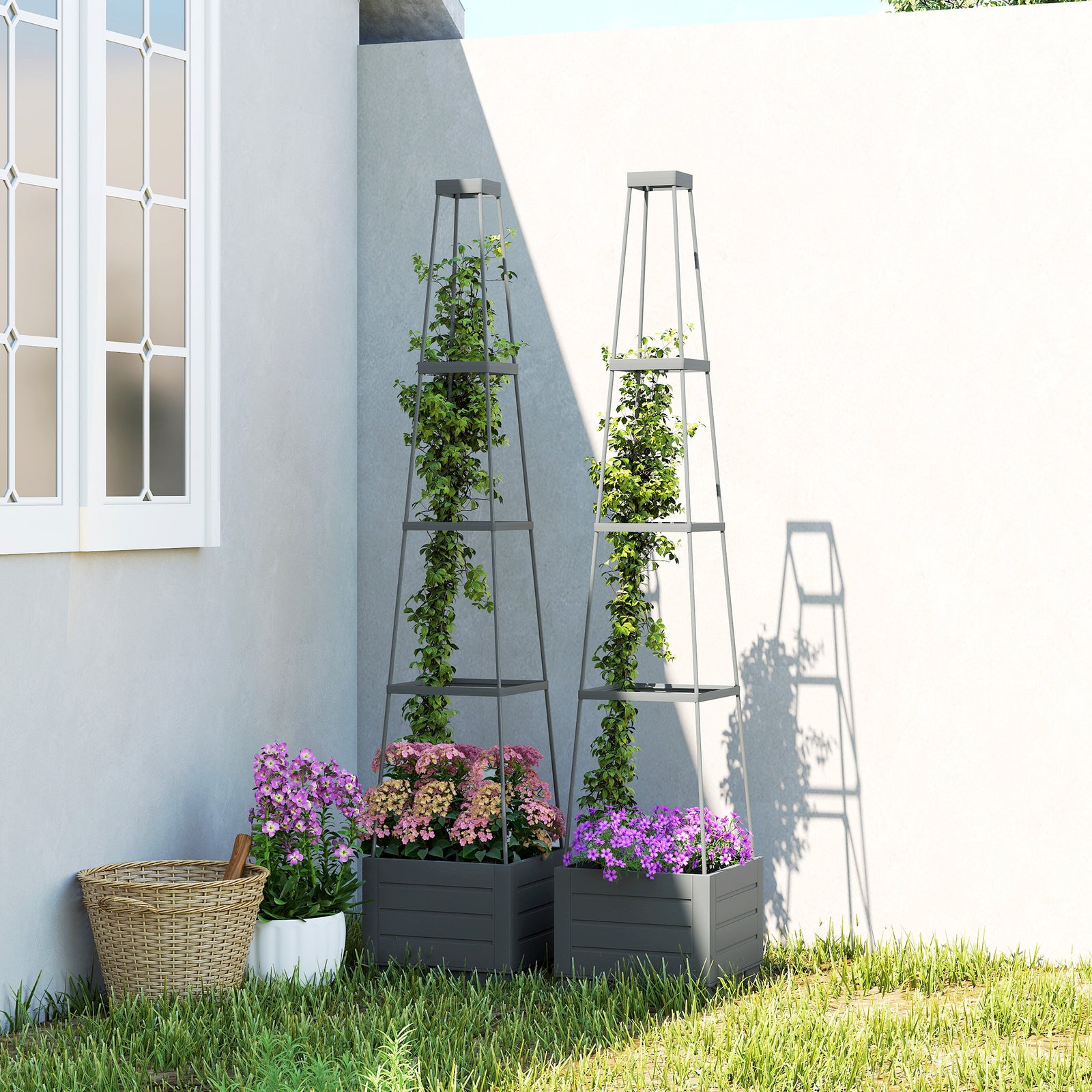 Outsunny 2 Pack Raised Garden Bed With Trellis And Removable Drainage Tray