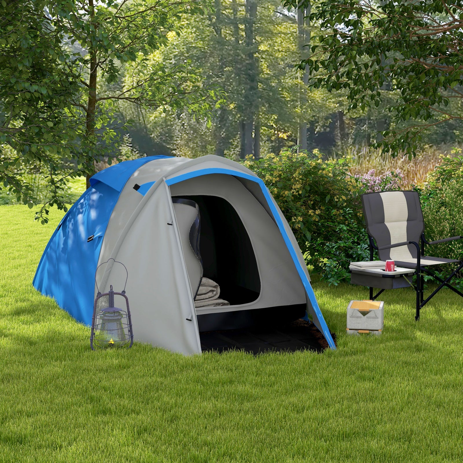 2-3 Man Camping Tent With Living Area, 2000mm Waterproof | Blue