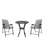 3 Pcs Bistro Set Cast Aluminium Round Patio Dining Table With Foldable Chairs