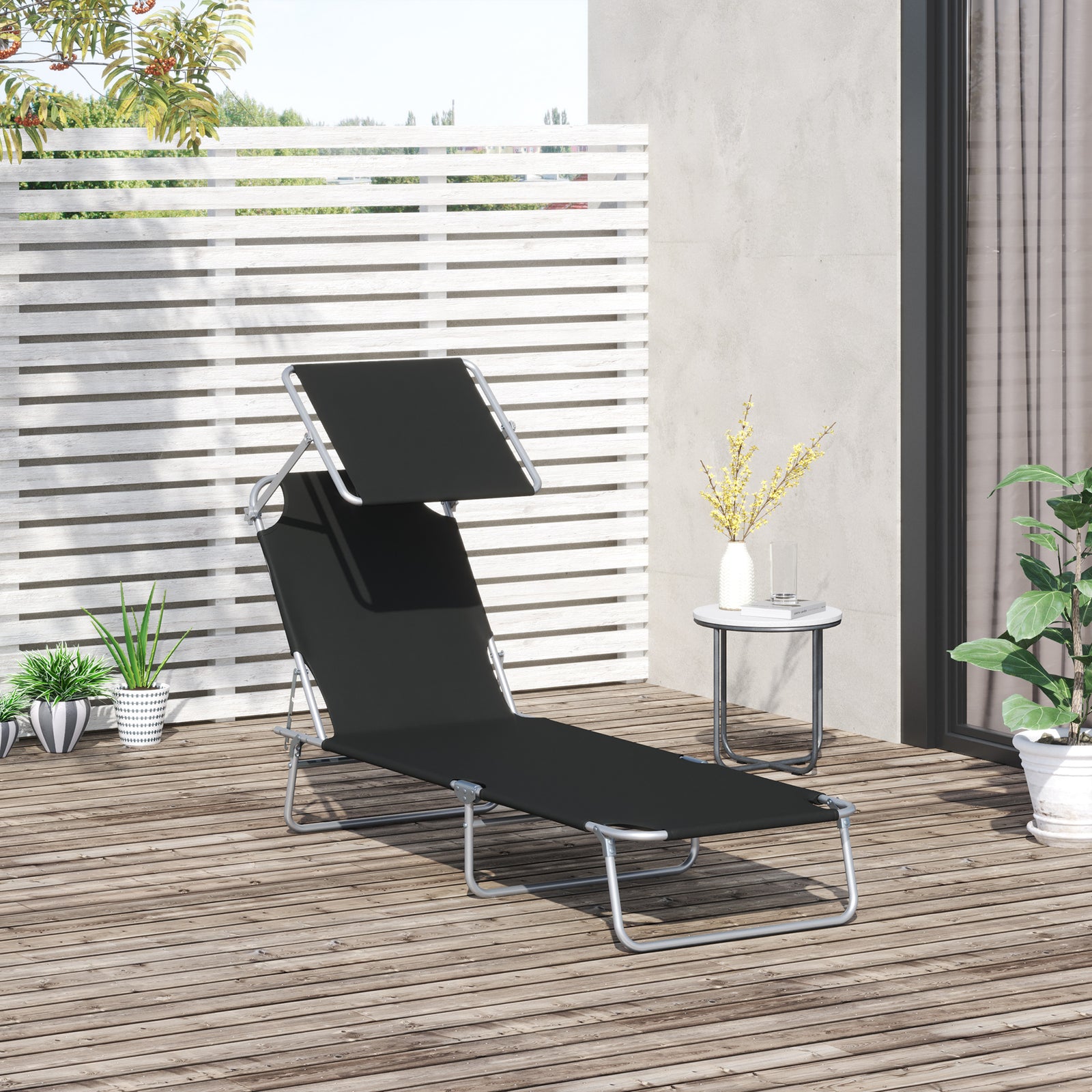 Reclining Sun Lounger Folding Recliner Garden Chair | Set of 1 | Black