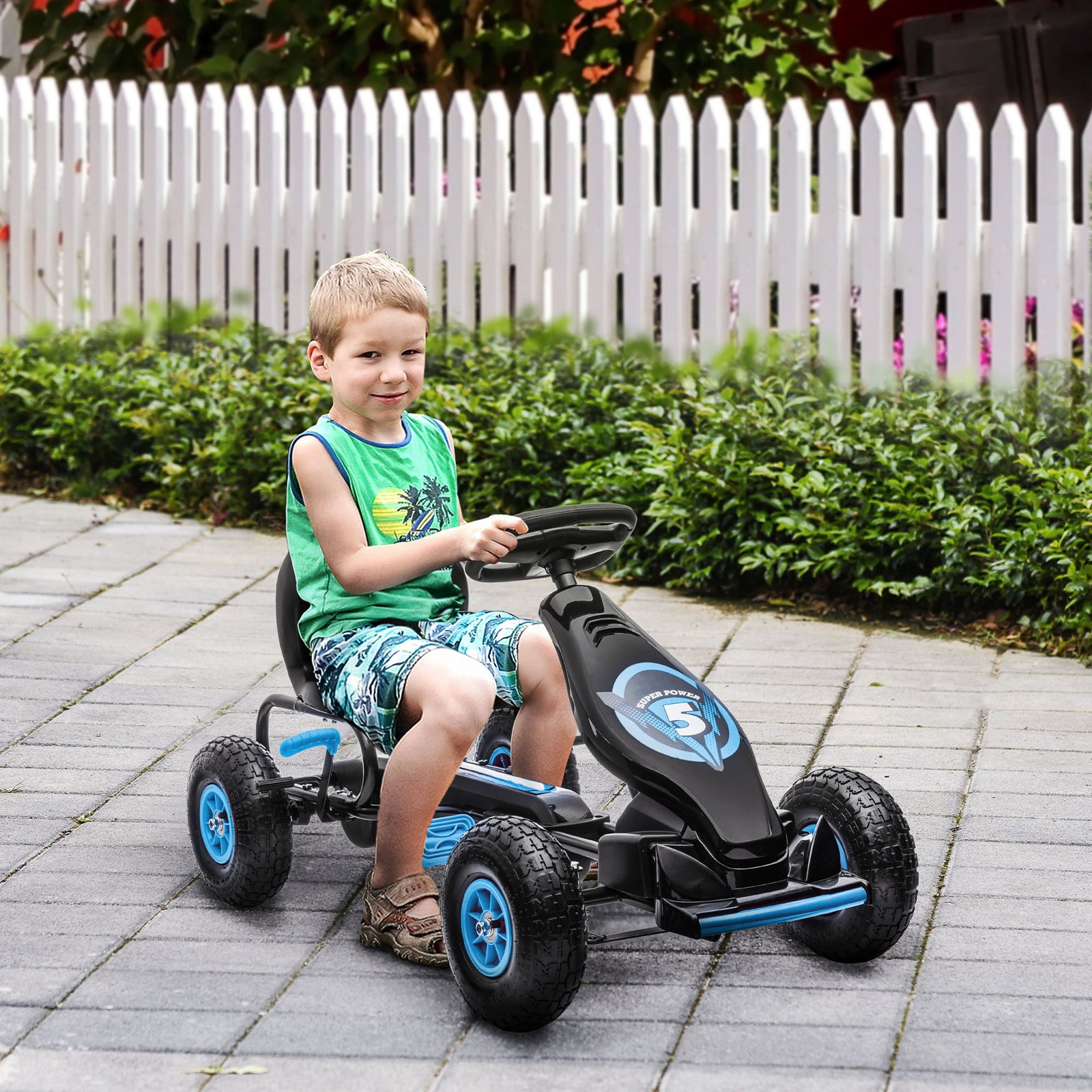 Pedal Kart W/adjustable Seat, Rubber Wheels | Blue