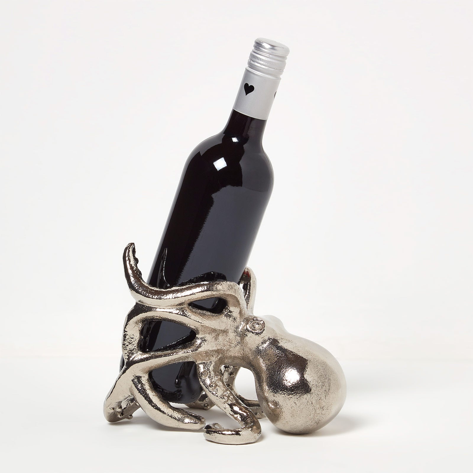 HOMESCAPES Polished Silver Octopus Wine Bottle Holder