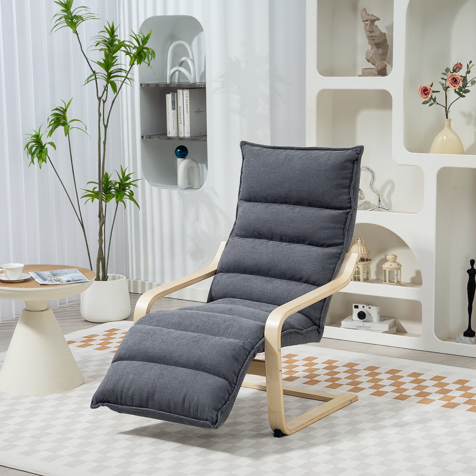 Birch Wood Lounge Chair For Living Room, Bedroom | One Size | Dark Grey