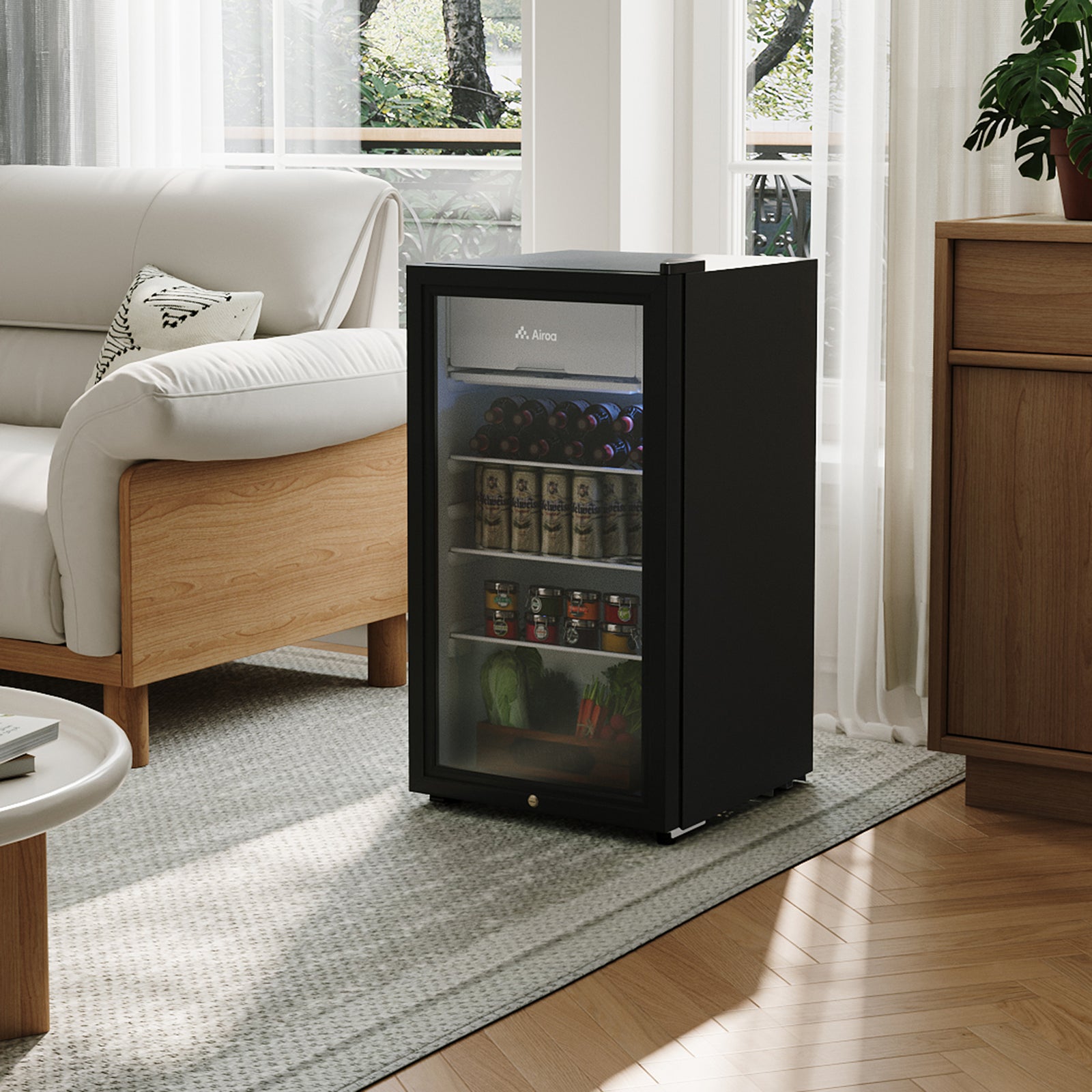 Breeins 83l Door Beverage Cooler With Led Light & Freezer Box