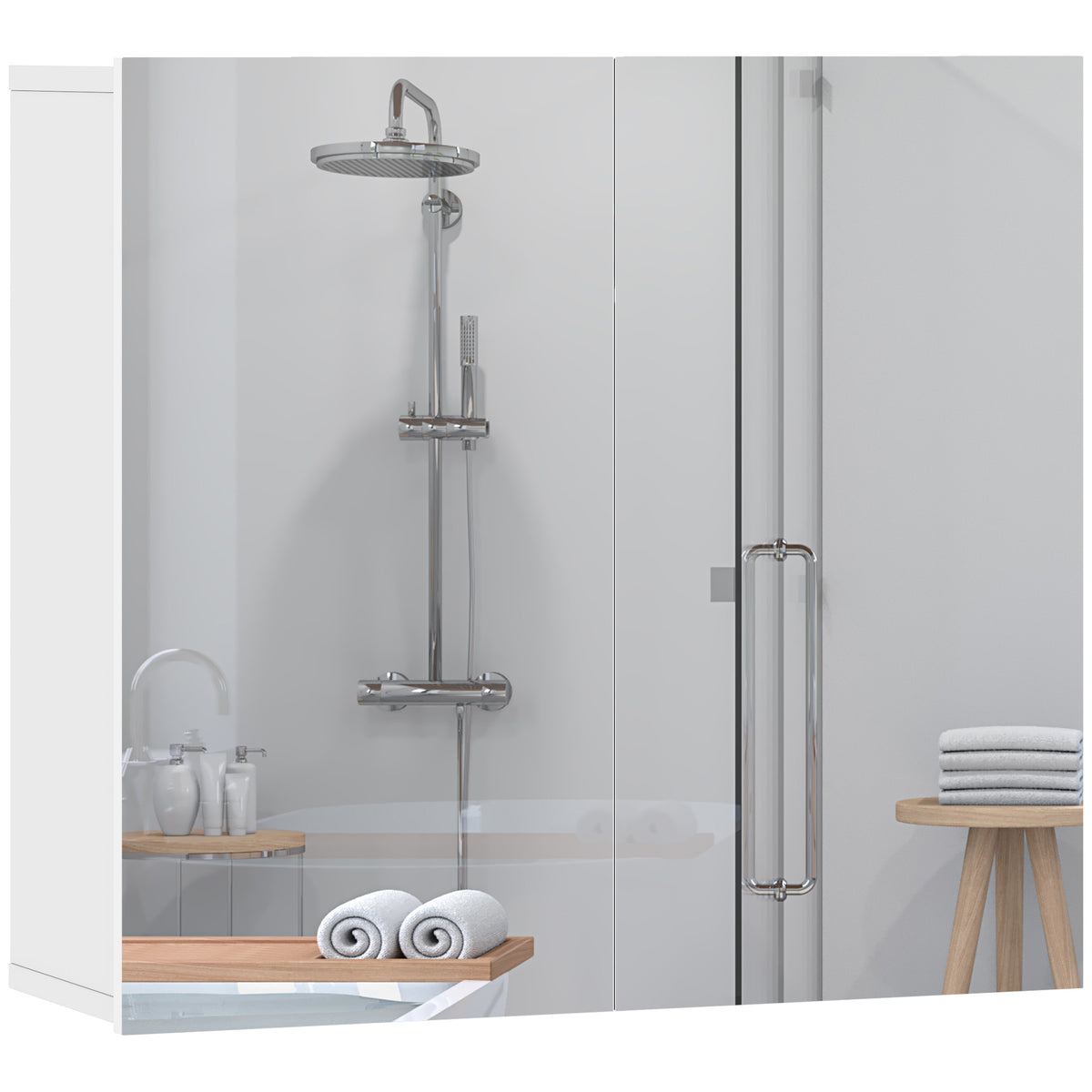 HOMCOM Bathroom Mirror Cabinet With 2 Doors And Adjustable Shelf, White