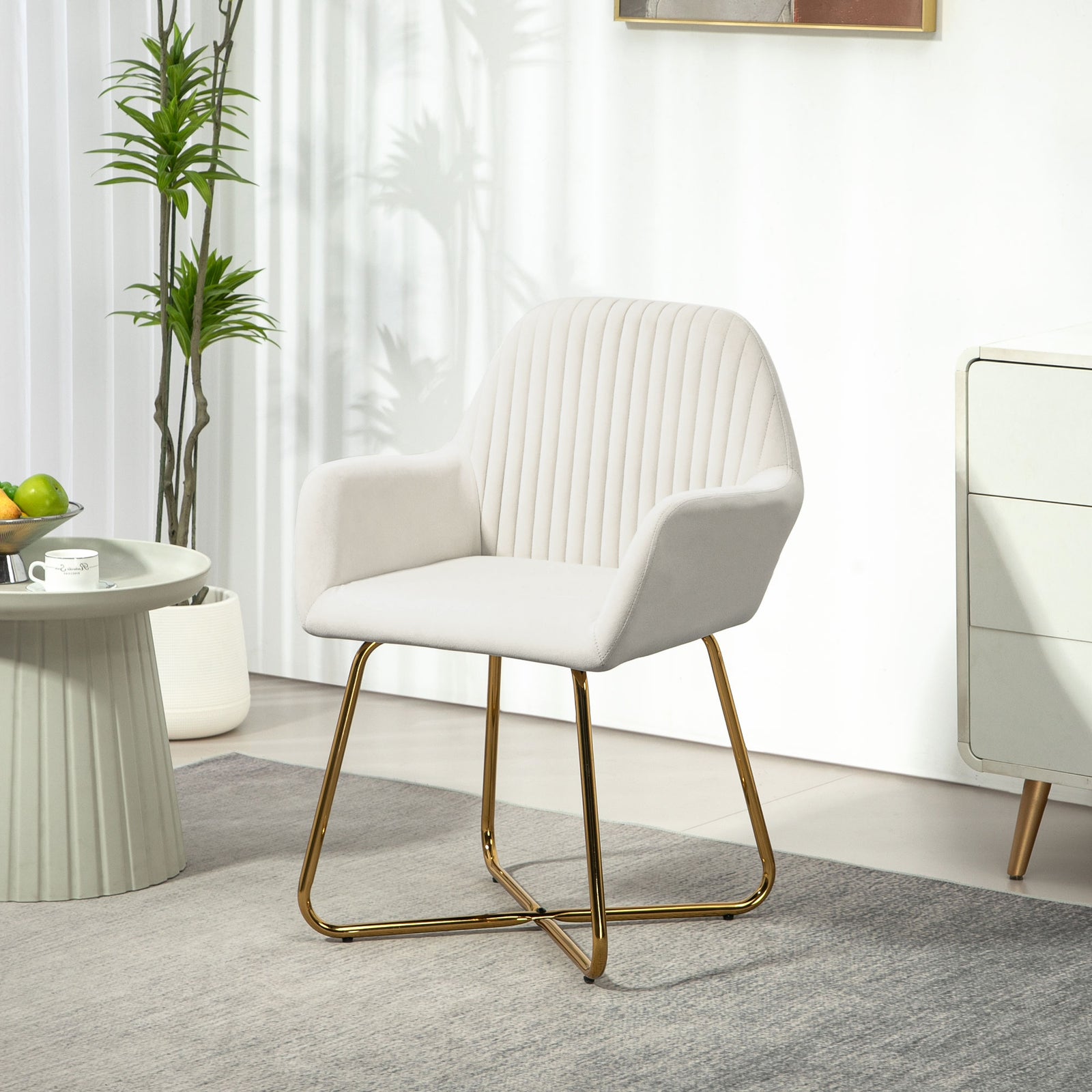 Accent Chair Velvet-feel Upholstered Lounge Armchair | One Size | Cream