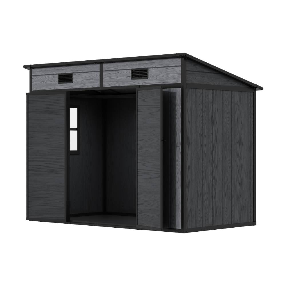 6x4ft Outdoor Plastic Storage Shed With Floor, Window, 2 Vents & Double Lockable Doors,wood Grain Design
