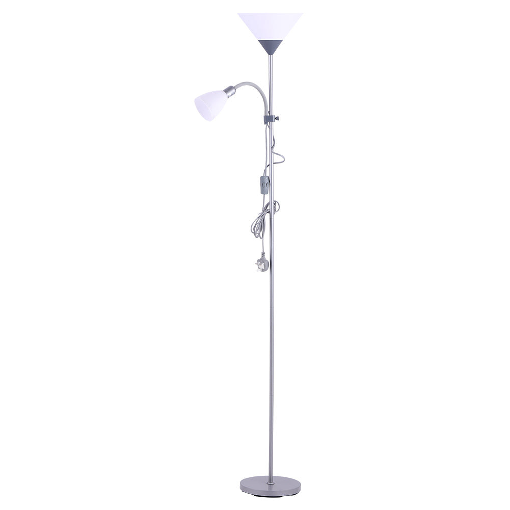 Modern 2 Head Standing Floor Lamp For Living Room | Silver Grey