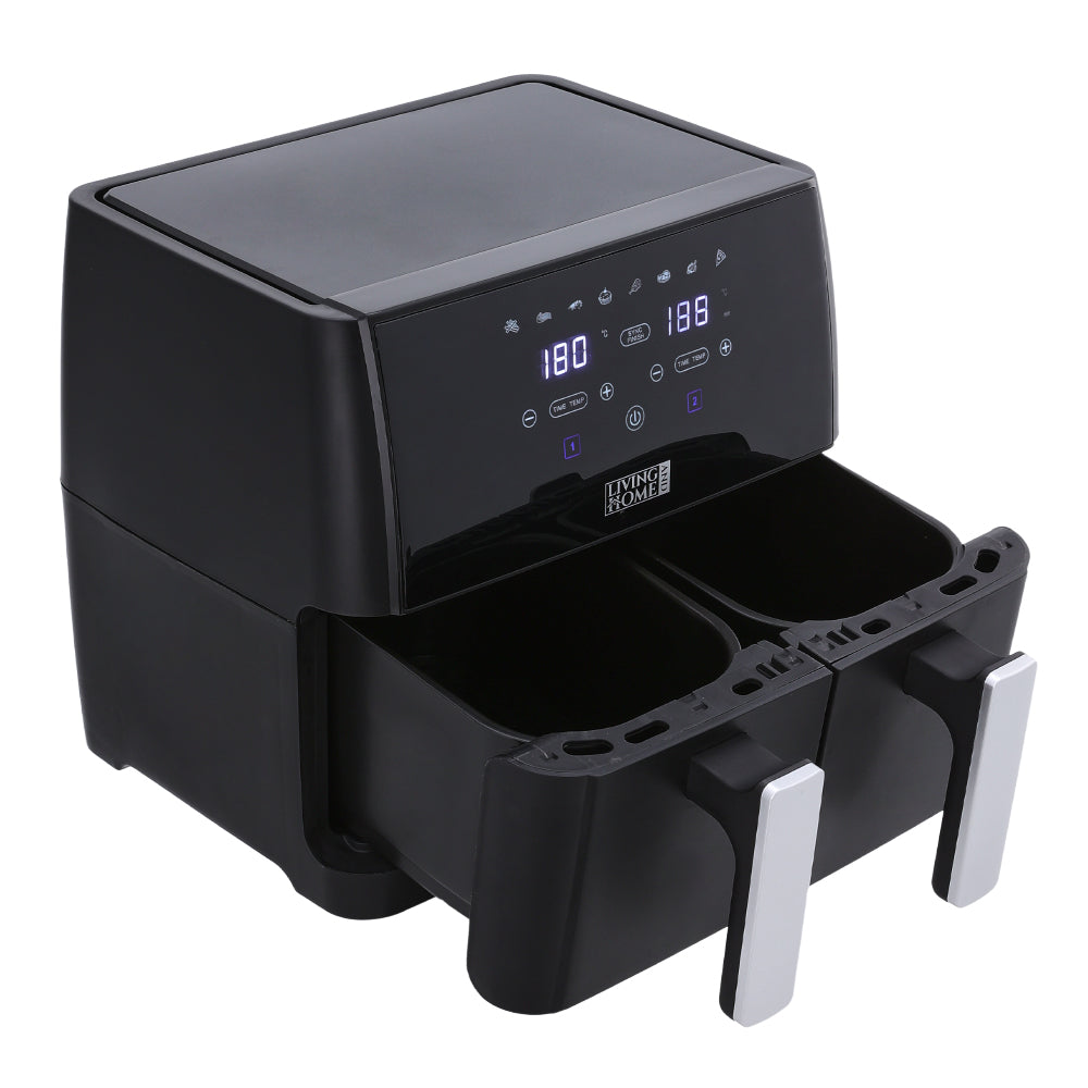 8l Dual-basket Digital Air Fryer With Touch Screen, 8 Programs & Non-stick | Black