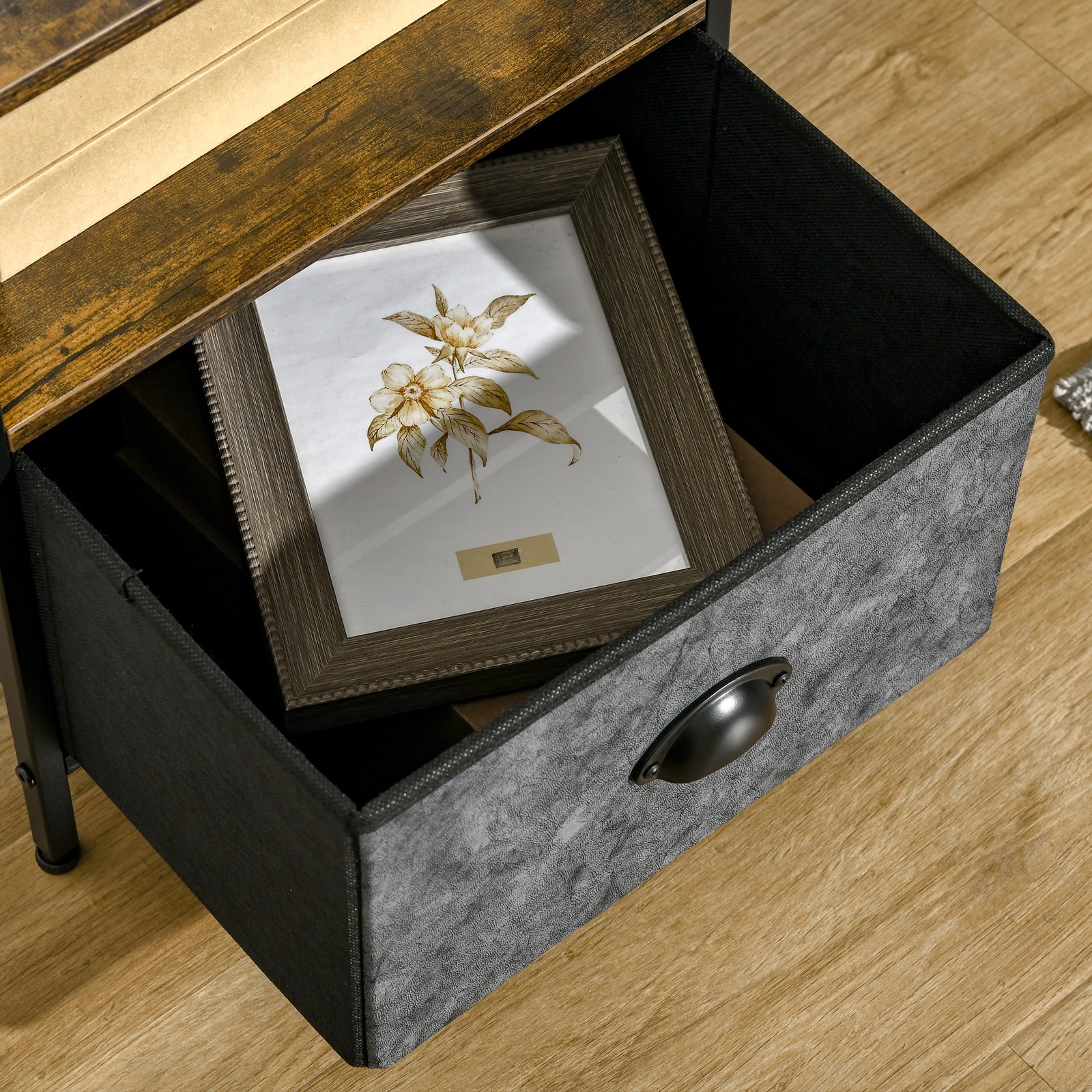 Industrial Nightstand, Drawer, Steel Frame