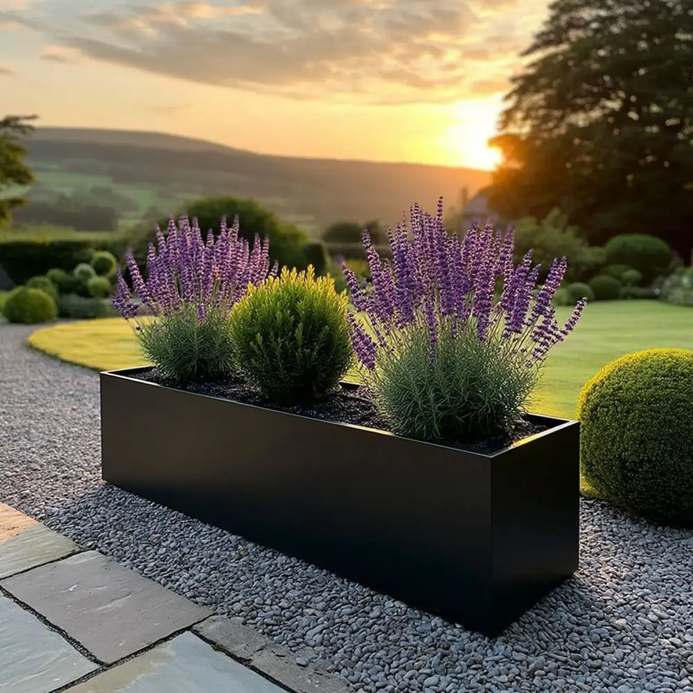 Zinc Galvanised Trough Planter | 75cm x 32cm x 32cm | Matte Black