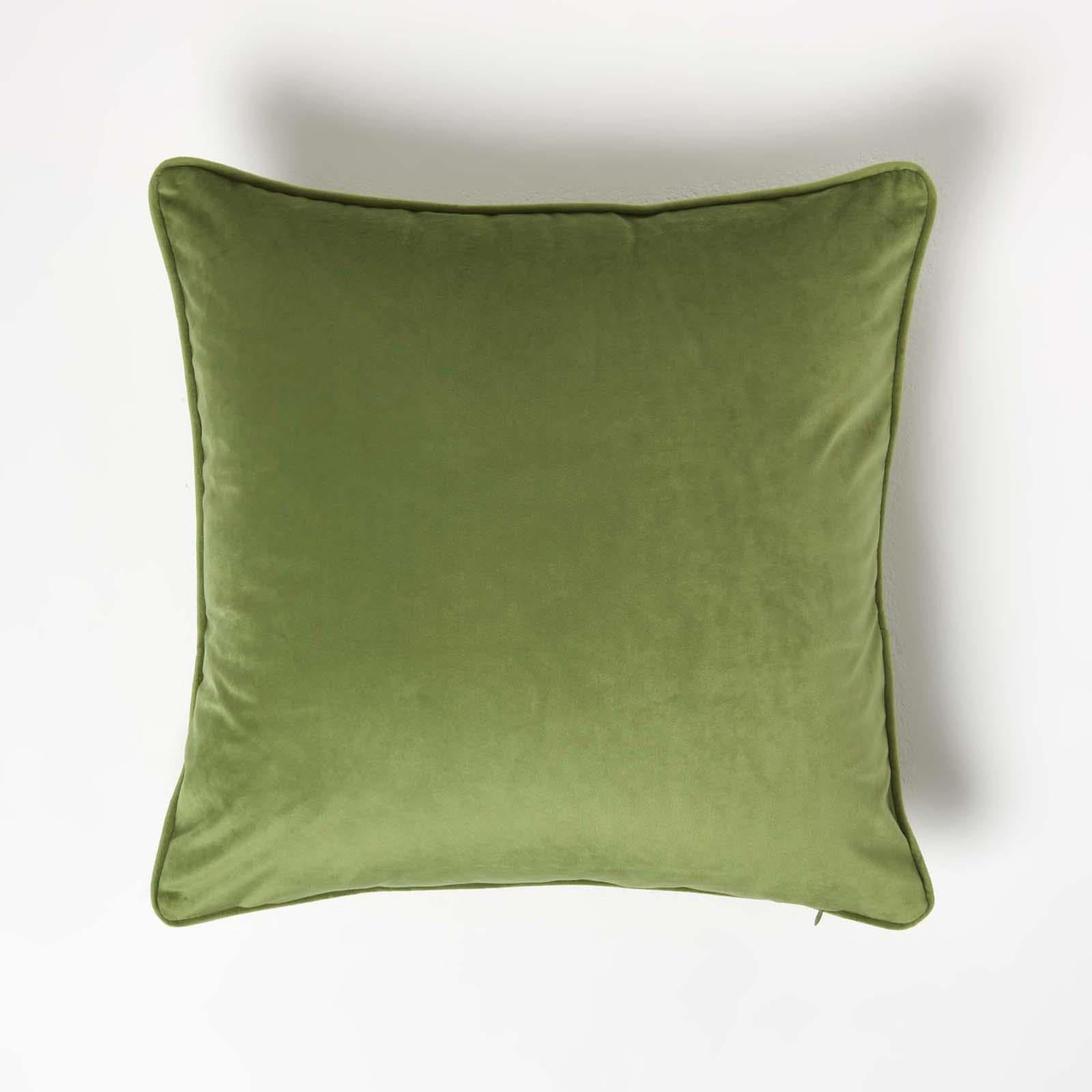 Filled Velvet Cushion With Piped Edge 46 X 46 Cm | 45cm x 45cm | Olive Green