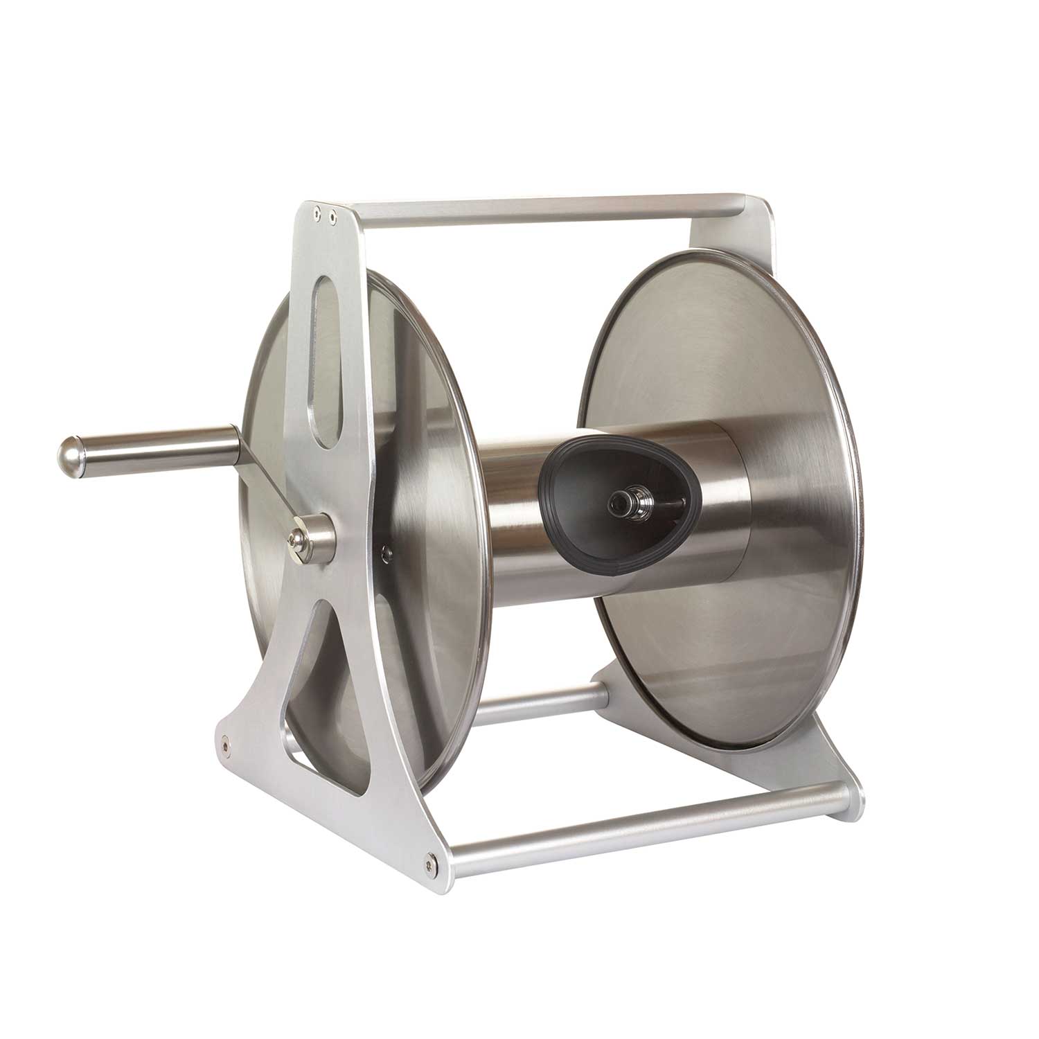 Professional Empty Metal Hose Reel, Wall Or Freestanding, 40m (13mm), Stainless Steel And Aluminium | Silver