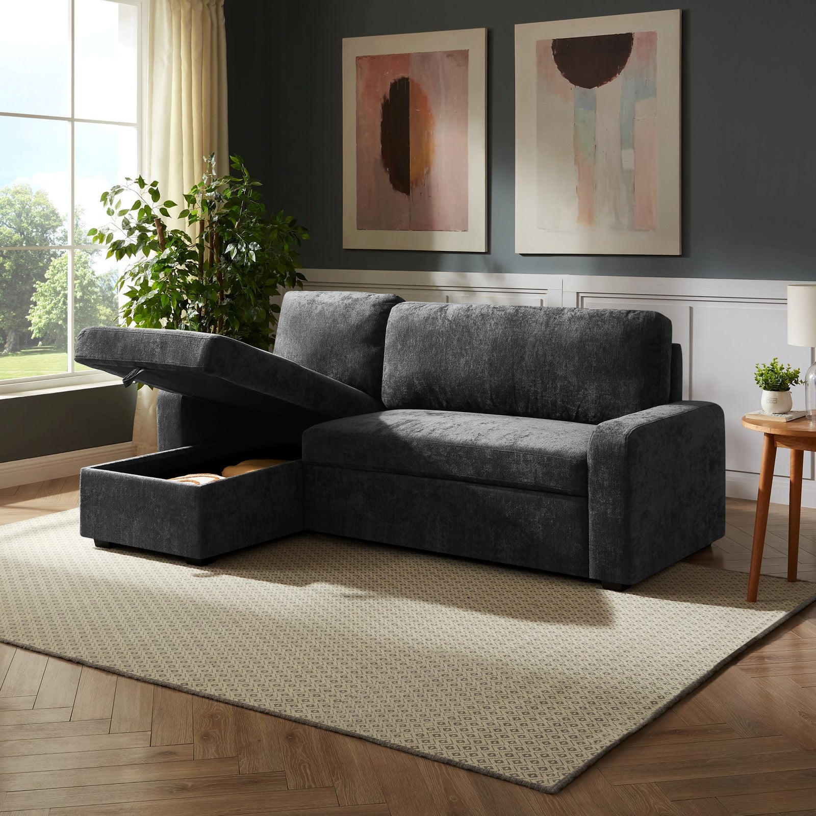 Coeburn Reversible Corner Sofabed With Storage | Dark Grey