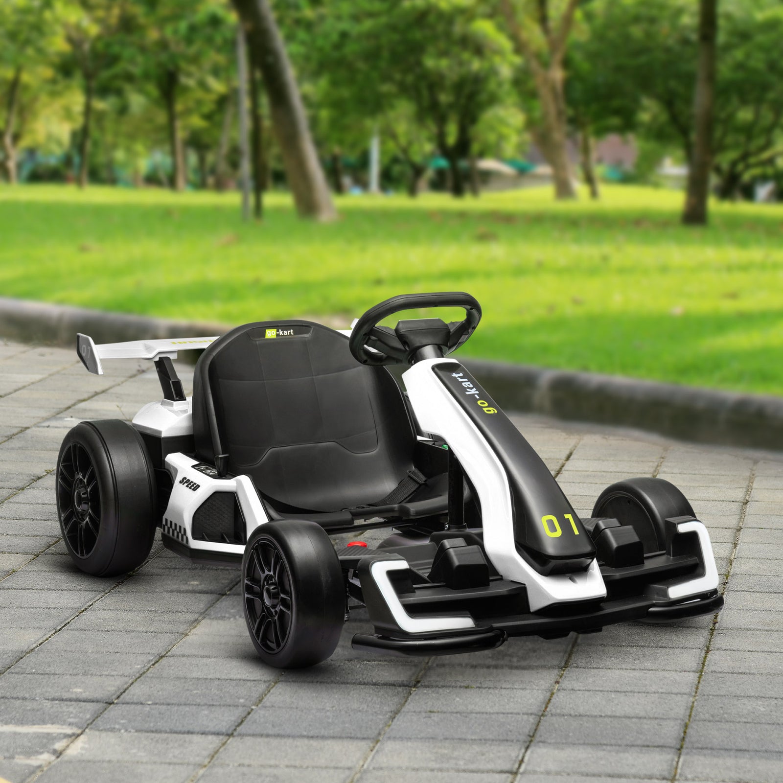 24v Electric Go Kart For Kids With Adjustable Seat | White