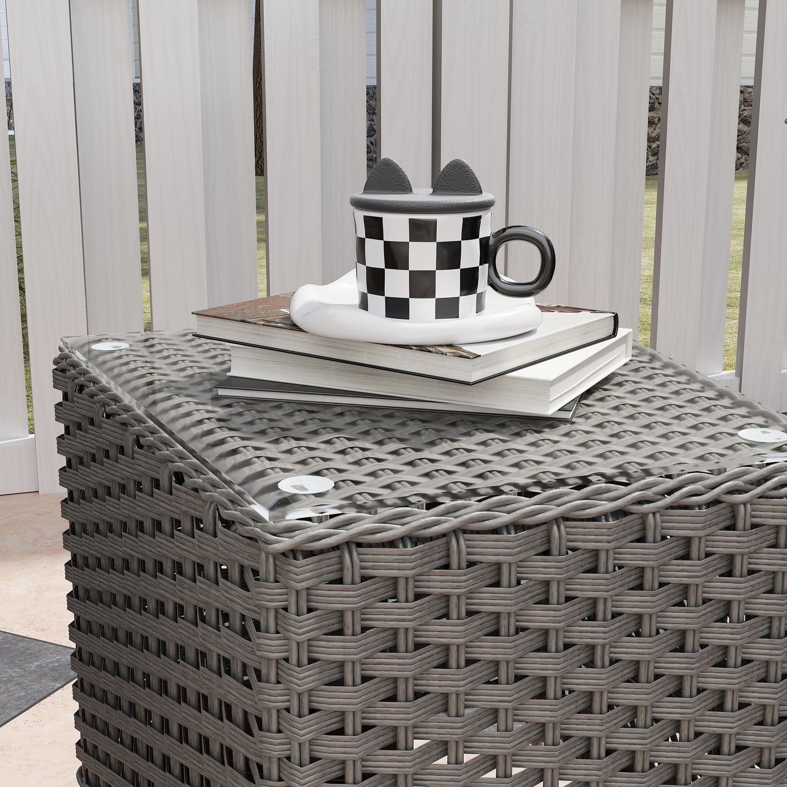 3 Pcs Aluminium Rattan Bistro Set W/ Cushions & Glass Top