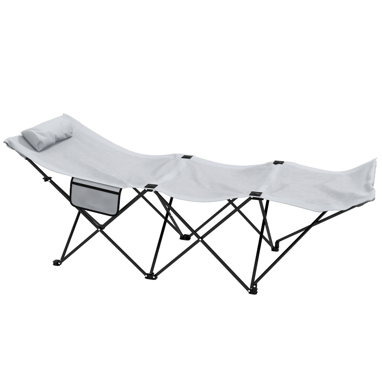 Foldable Sun Lounger W/ Side Pocket & Headrest