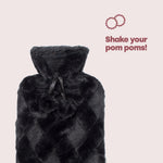 Livivo Long 2l Hot Water Bottle With Decorative Pom Poms And Washable Cover