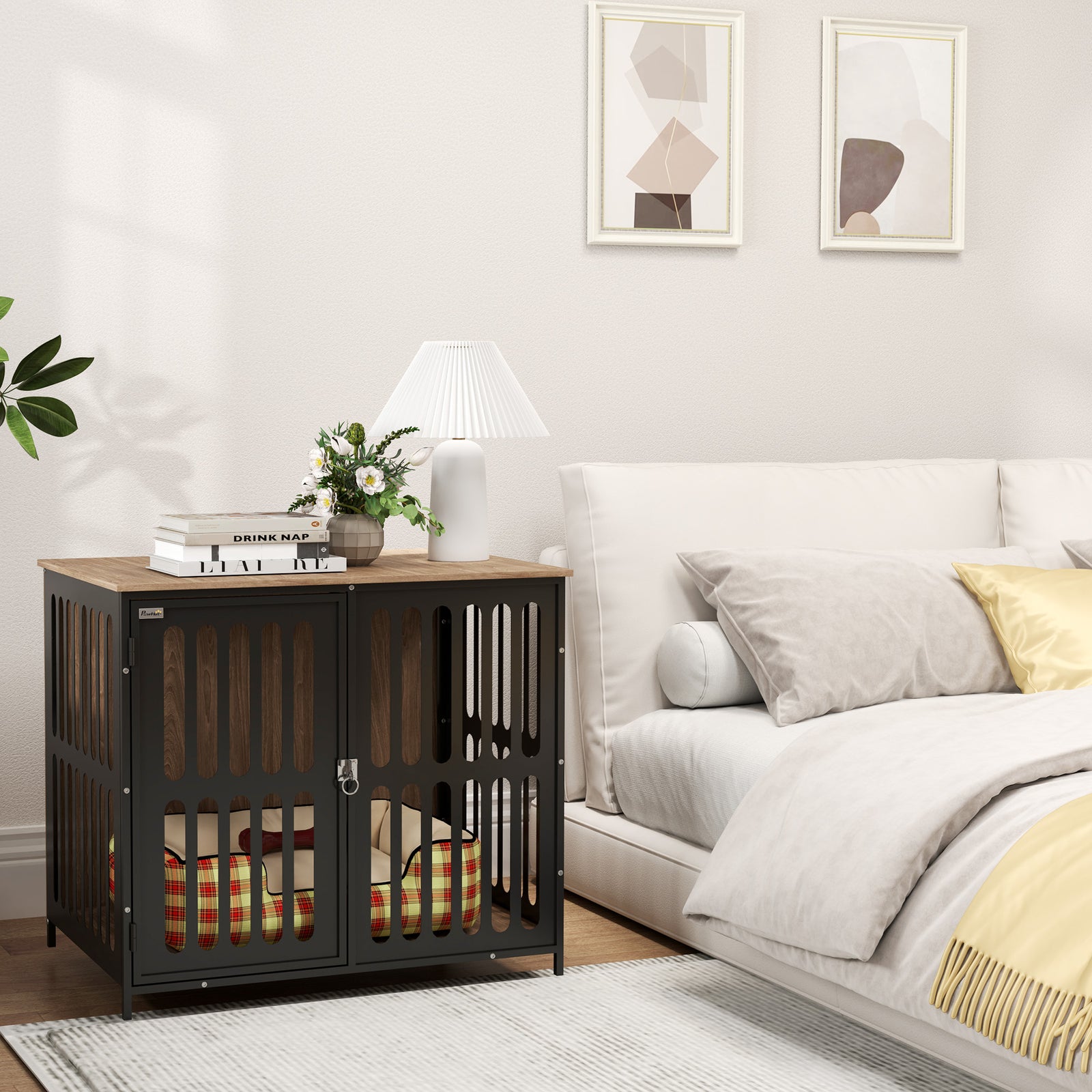 Dog Crate Furniture, 100cm Dog Cage With Anti-chew Resistant Mesh | Medium | Brown
