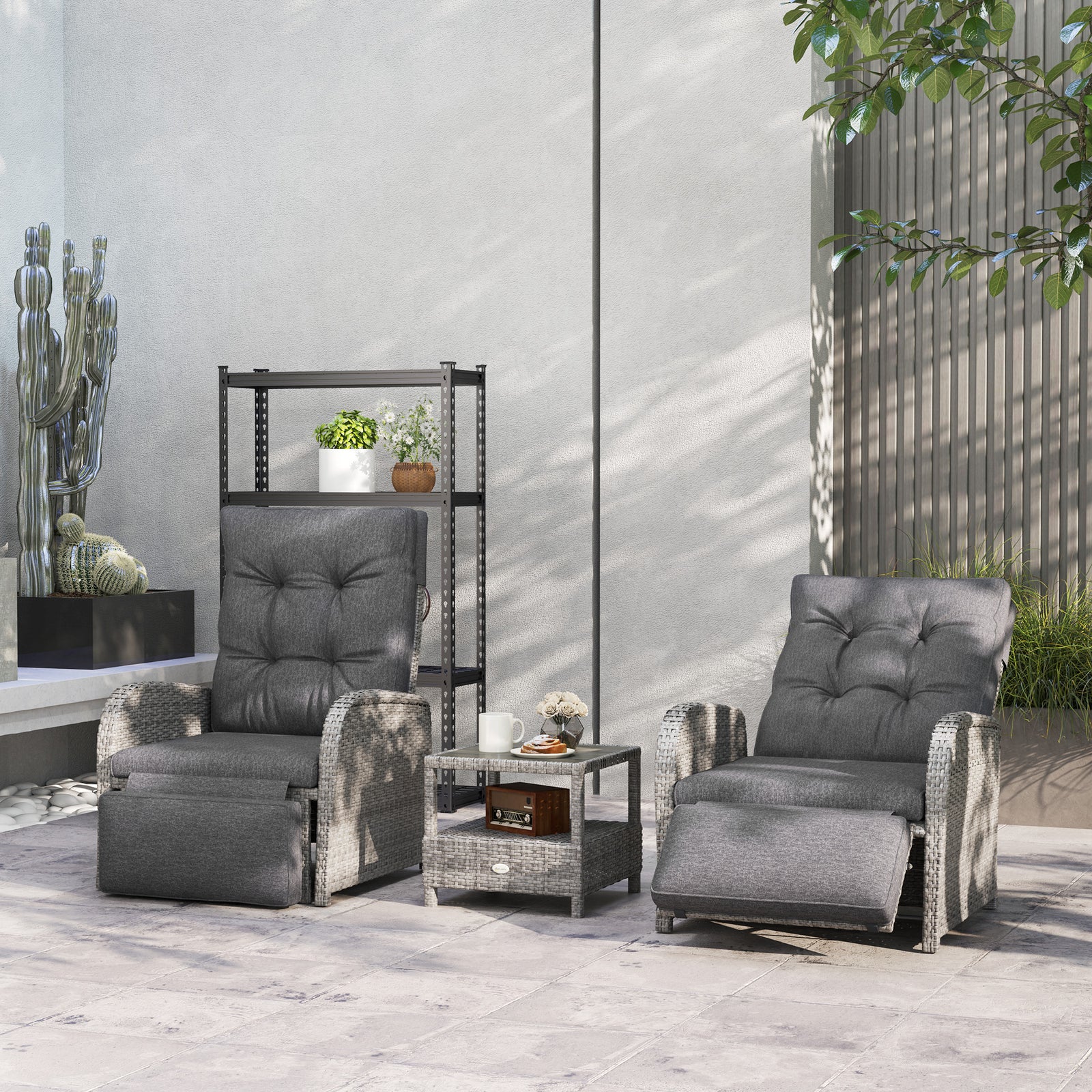 3 Pieces Rattan Bistro Set With Cushions For Outdoor, Grey