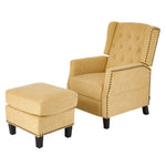 Fabric Upholstered Sofa Pushback Reclining Chair Armchair With Footstool | Yellow