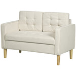 Compact Loveseat 2 Seater Sofa With Storage Wood Legs | One Size | Cream