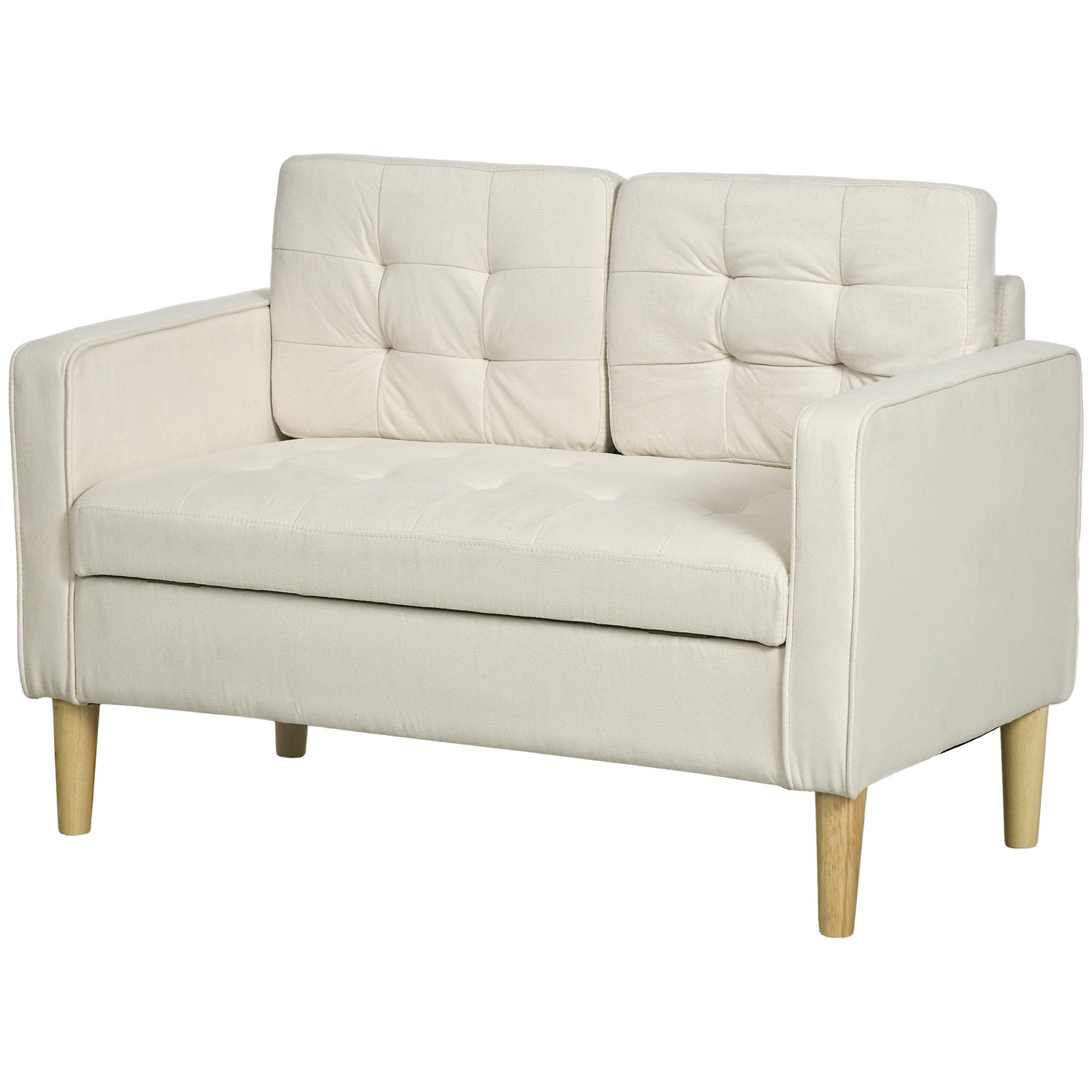Compact Loveseat 2 Seater Sofa With Storage Wood Legs | One Size | Cream