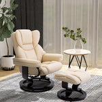 Pu Leather Manual Reclining Armchair Footstool Padded Seat | One Size | Cream