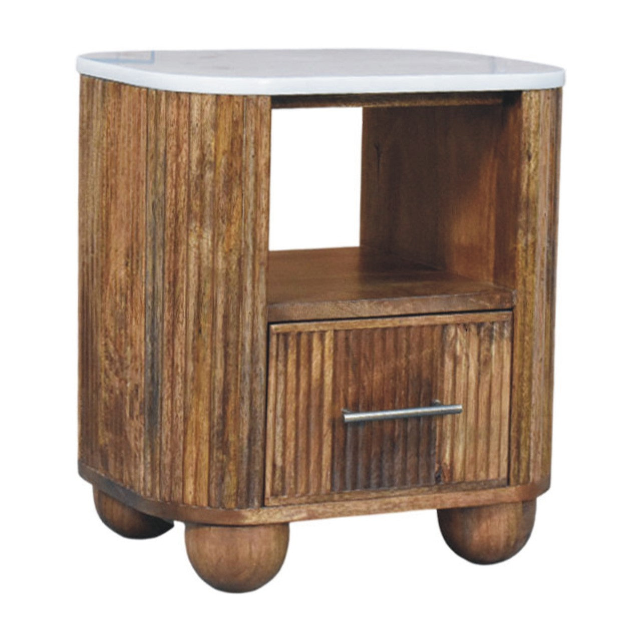Beaumont Marble Bedside, 1 Drawer, 1 Open Shelf, White and Brown | 9 | Brown