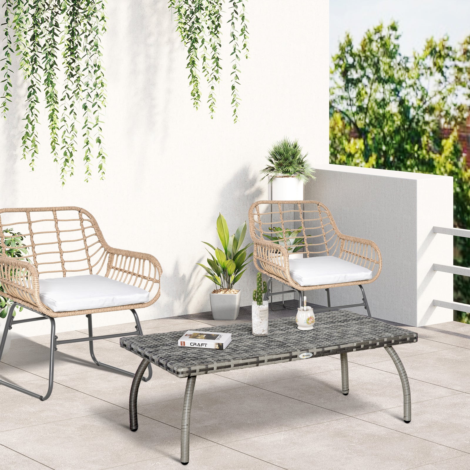 Patio Rattan Coffee Table Outdoor Side Table Furniture
