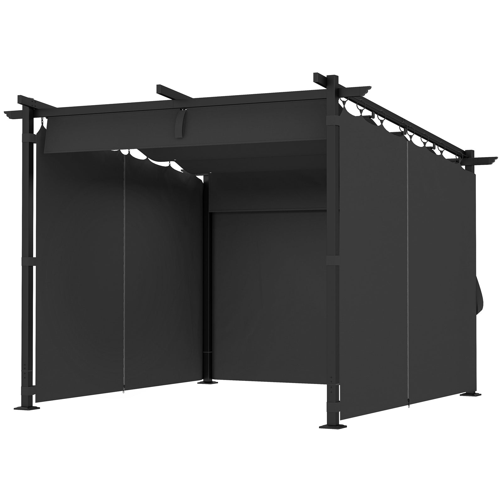 3 X 3(m) Metal Pergola W/ Retractable Roof And Sidewalls | Dark Gray