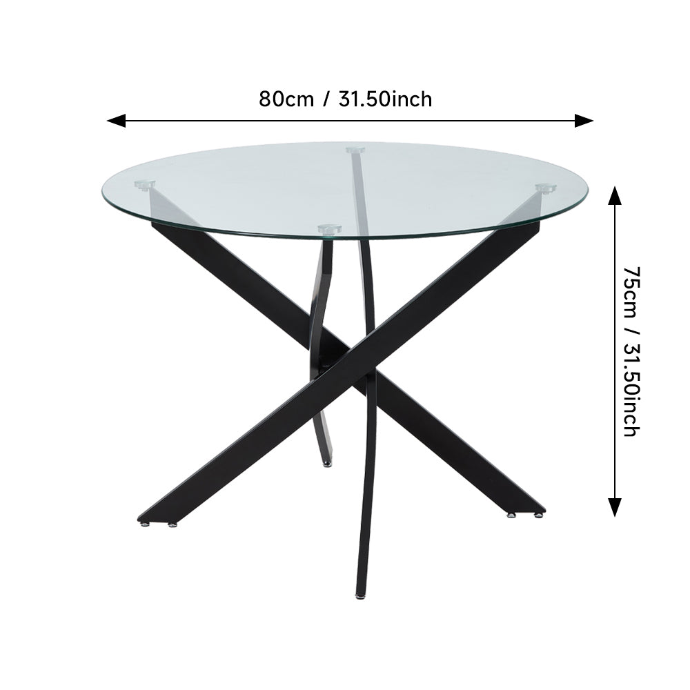 80cm/100cm Dia X 75cm H Round Dining Table With Metal Black Legs | 80cm