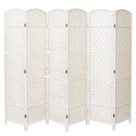 4/6-panel Foldable Room Divider – White Weave Fiber And Solid Wood Frame | Large