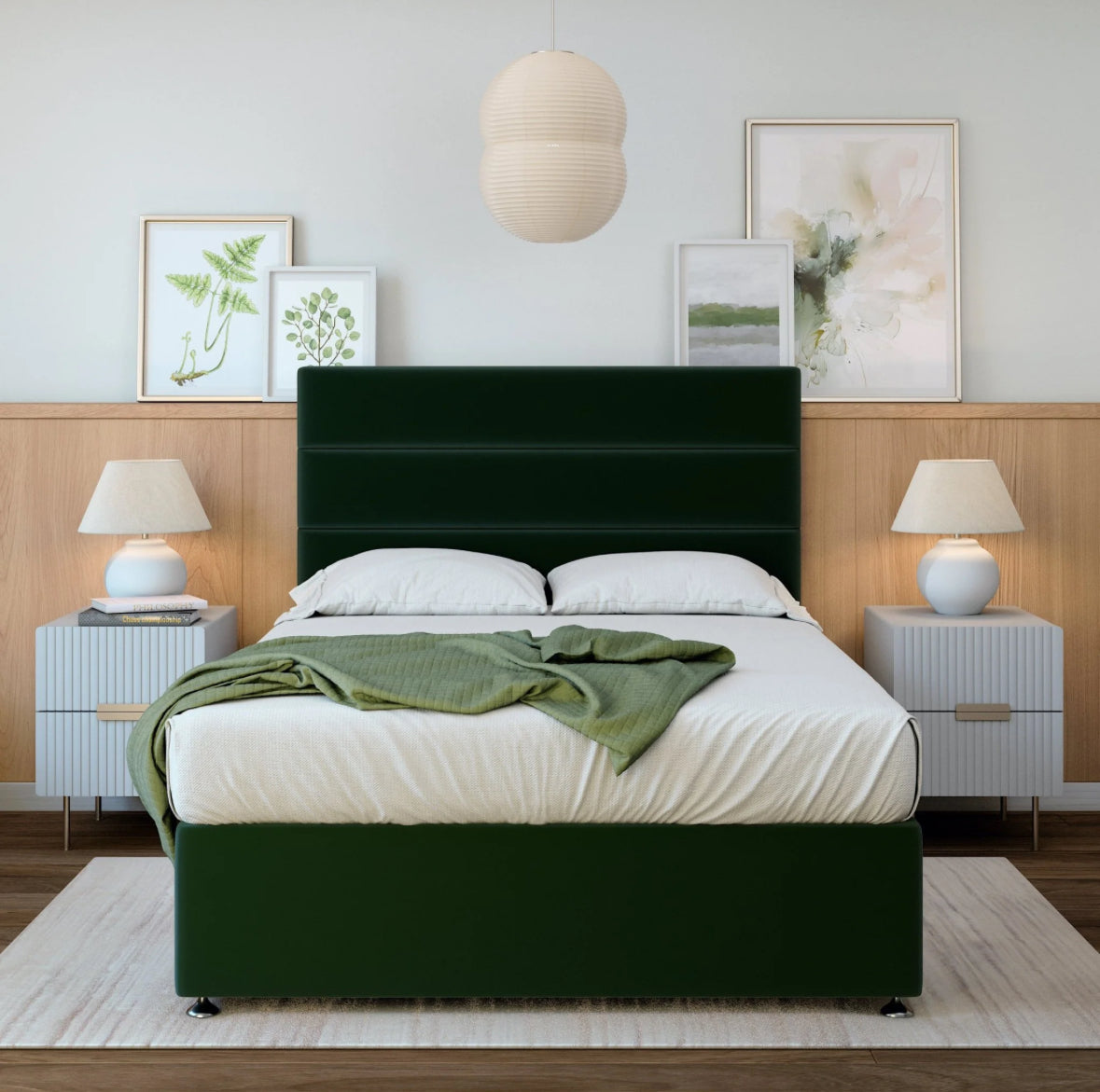 Plush Velvet Divan Base And Plain Headboard | King | Green