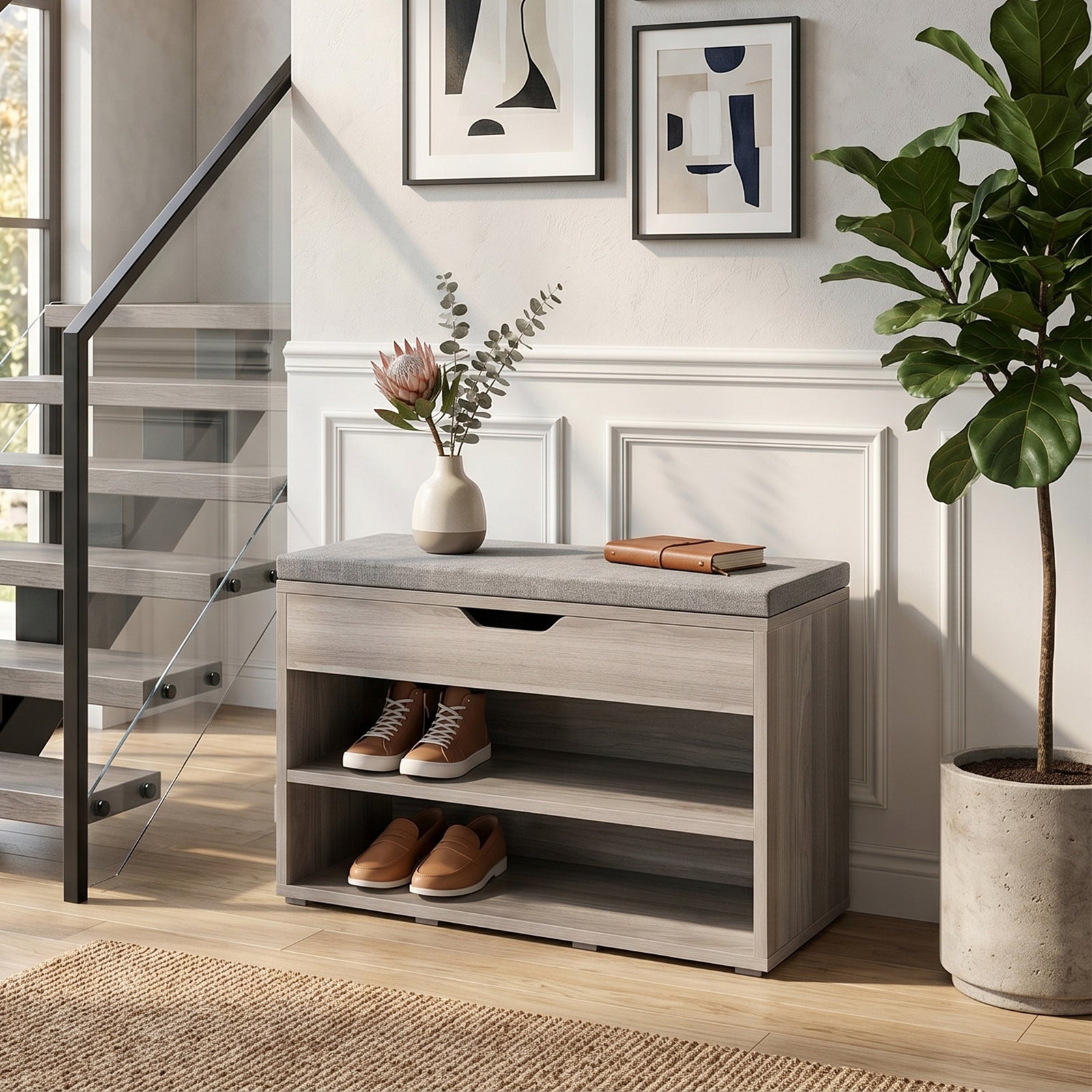 Breeins 3-tier Shoe Storage Bench With Cushioned Seat & Anti-tip Kit